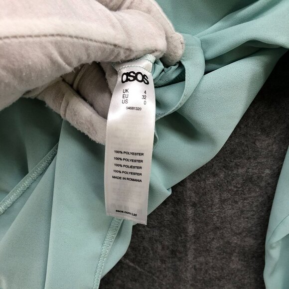 Asos Long Sleeve Chiffon Blouse Womens 0 (XS) Blue Ruffle V-Neck Button Front - Picture 9 of 11